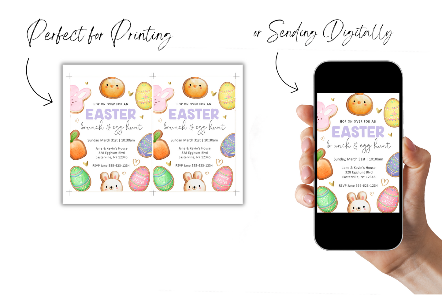 Editable Easter Brunch & Egg Hunt Invitation