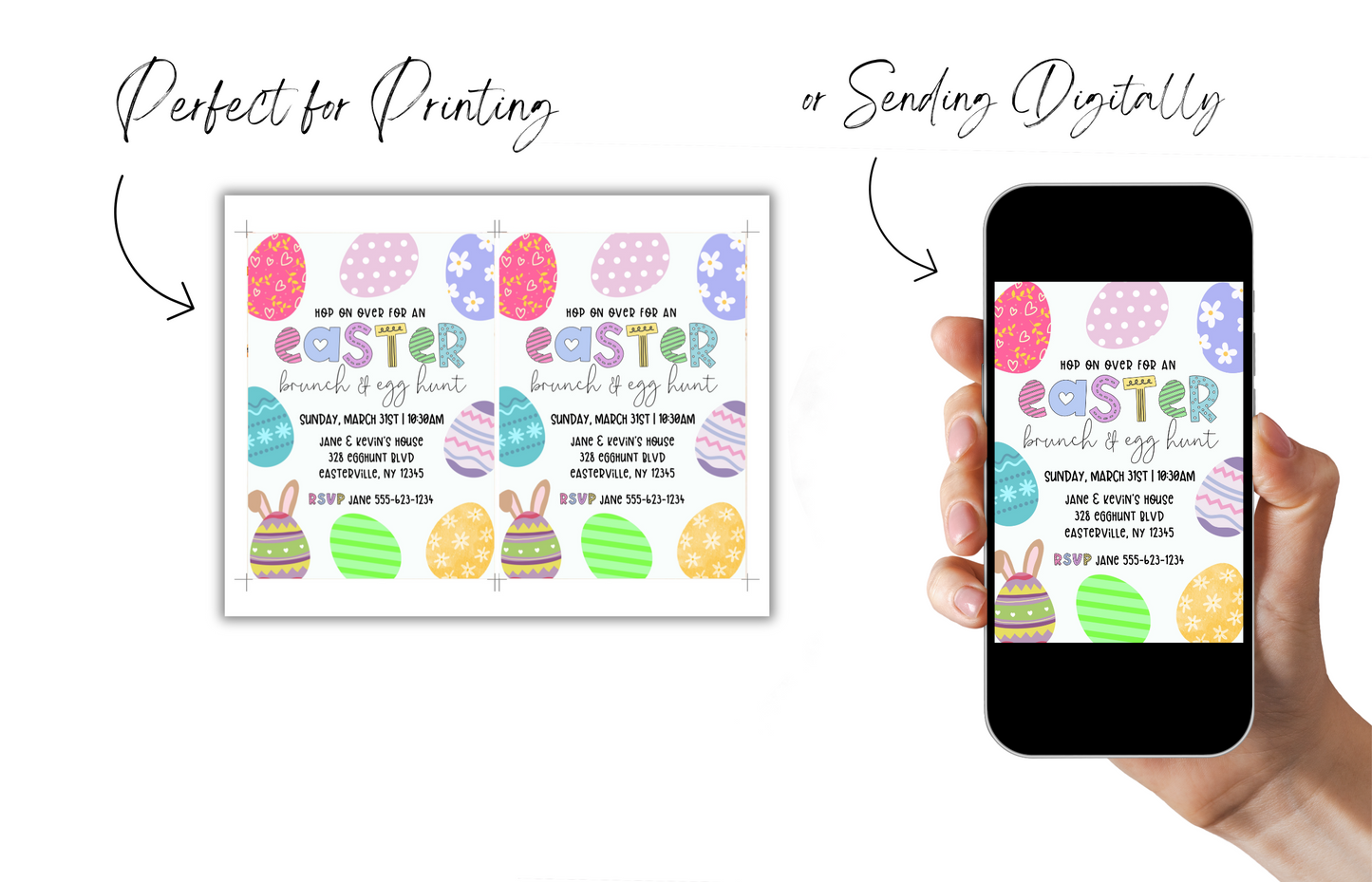 Easter Brunch & Egg Hunt Invitation - Editable Template