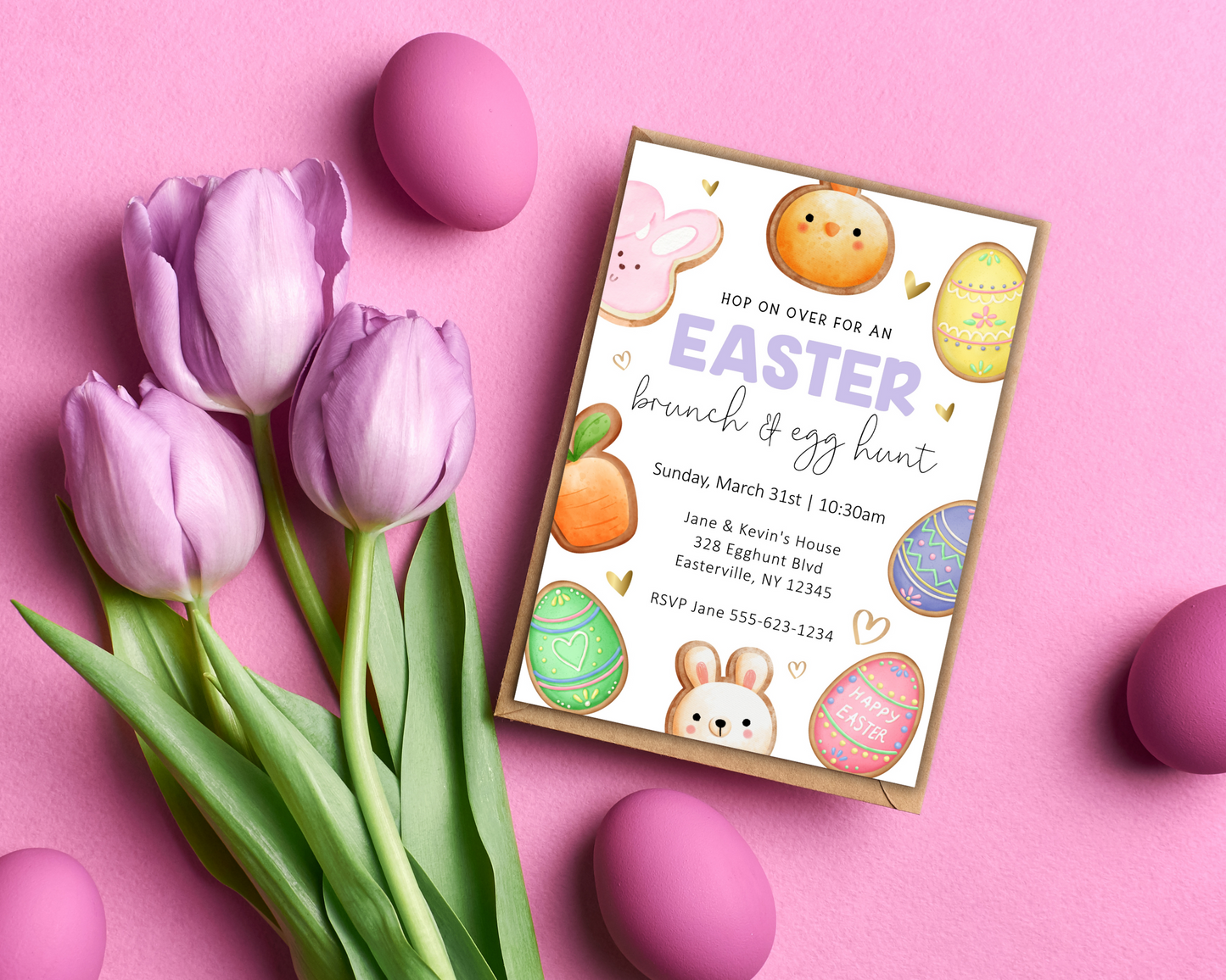 Editable Easter Brunch & Egg Hunt Invitation