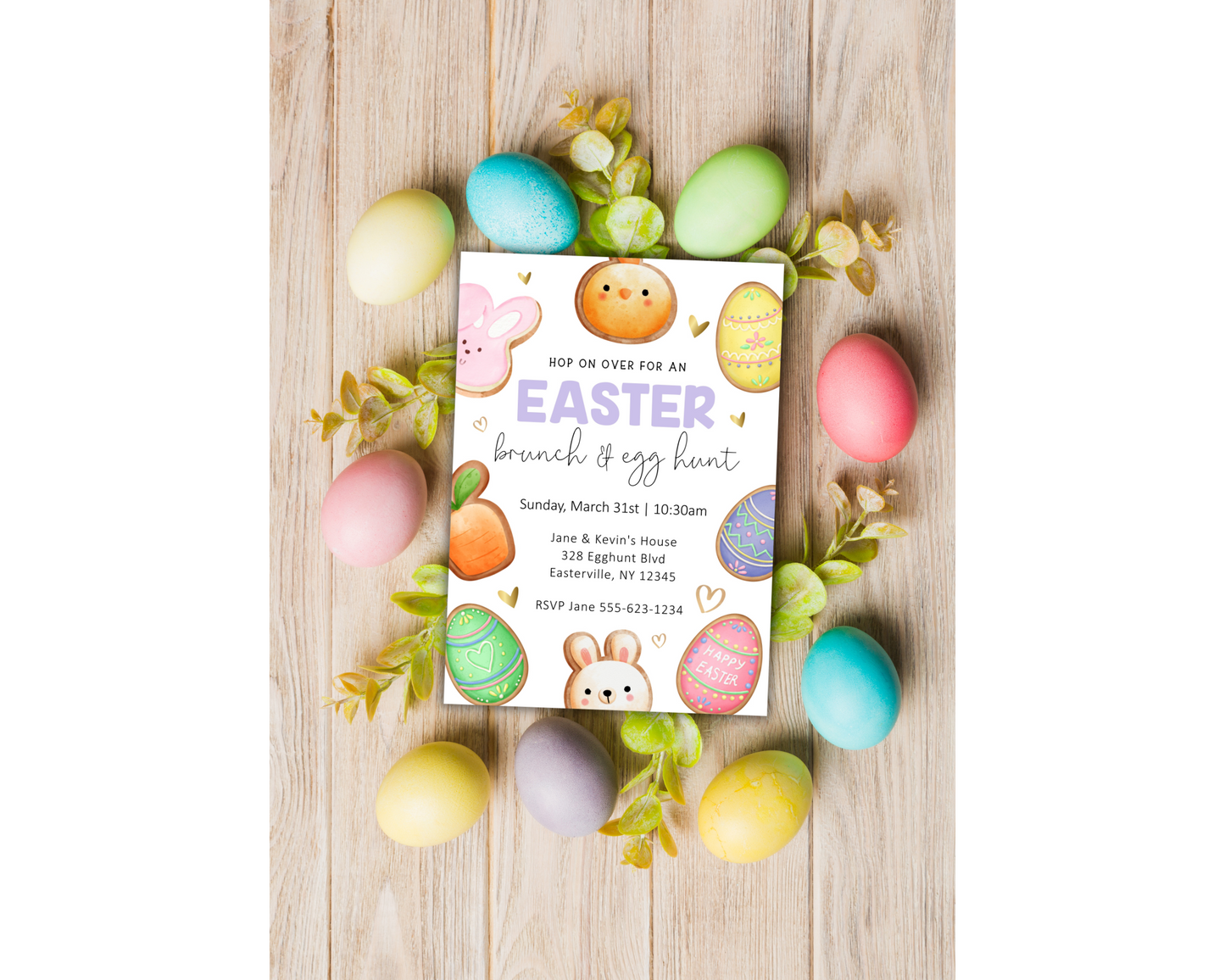 Editable Easter Brunch & Egg Hunt Invitation