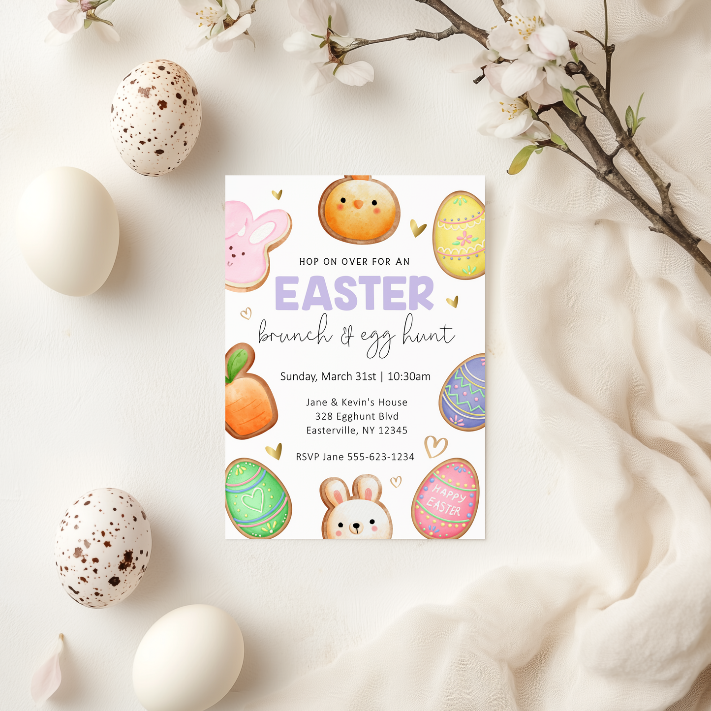 Editable Easter Brunch & Egg Hunt Invitation