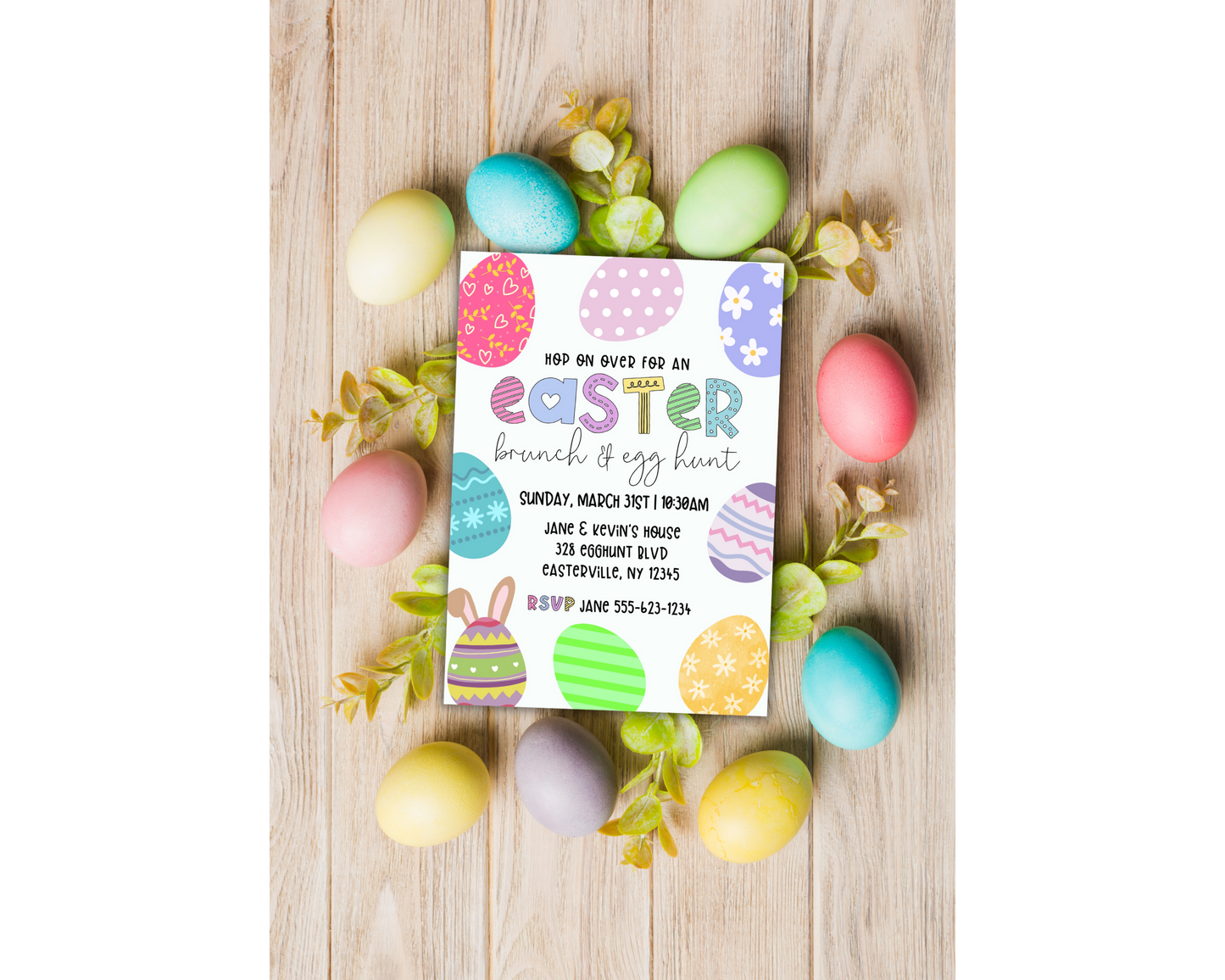 Easter Brunch & Egg Hunt Invitation - Editable Template