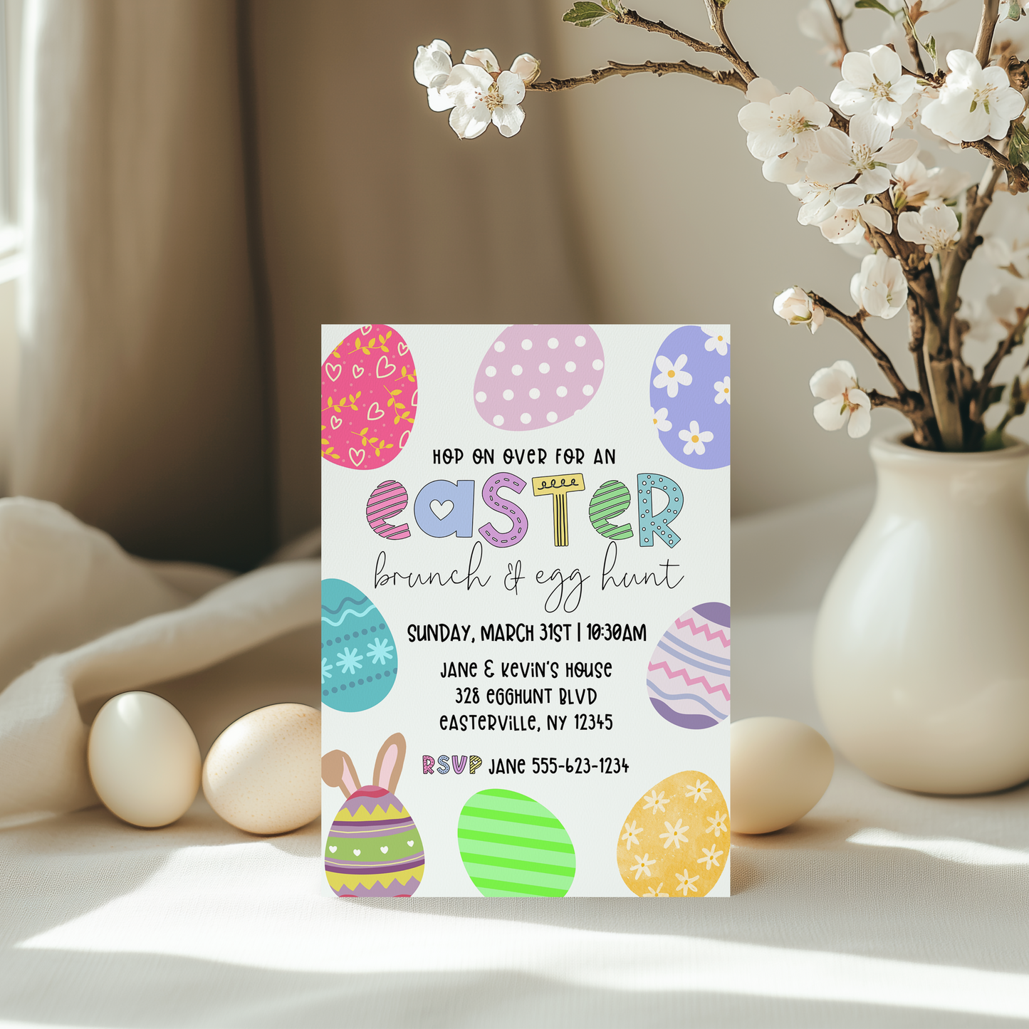 Easter Brunch & Egg Hunt Invitation - Editable Template