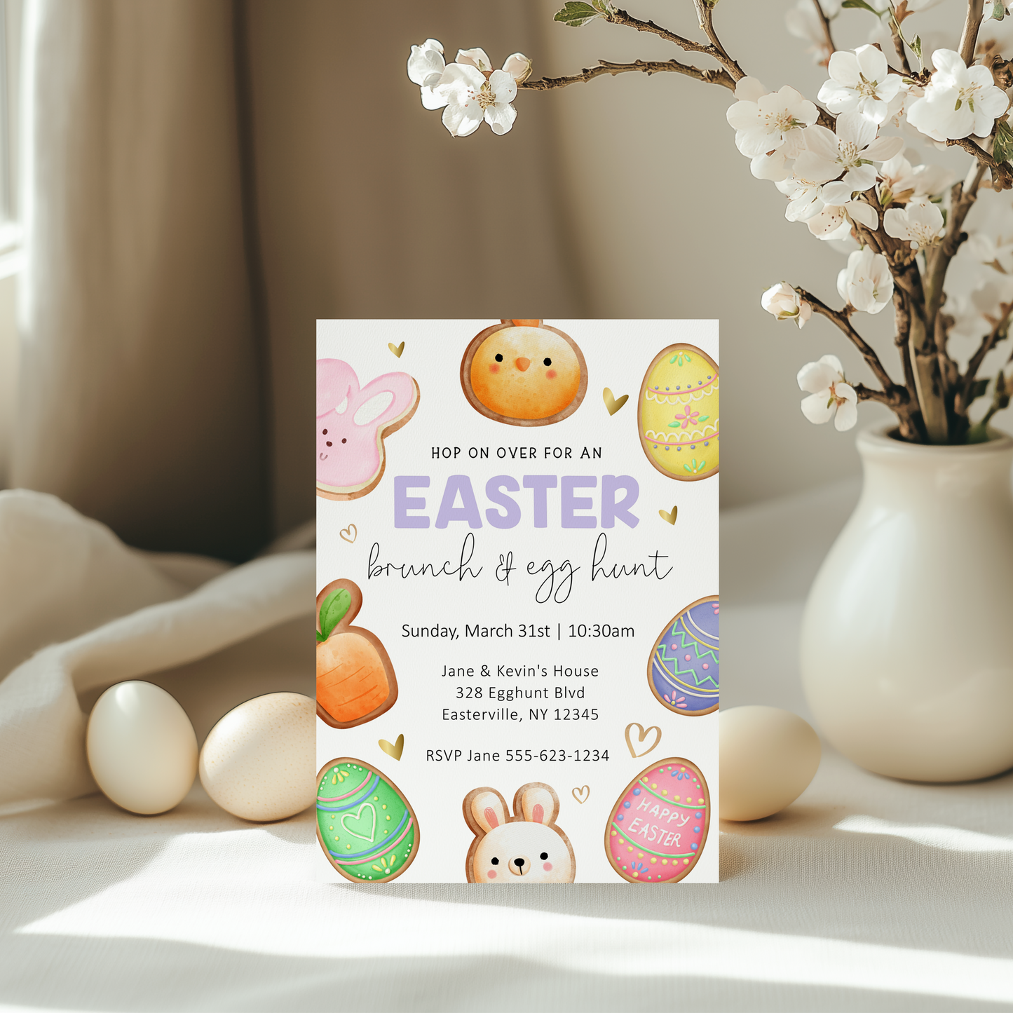 Editable Easter Brunch & Egg Hunt Invitation