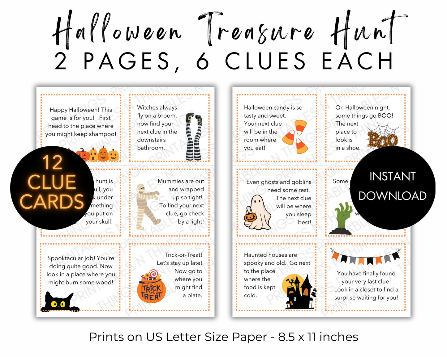 Halloween Treasure Hunt for Kids, Children's Scavenger Hunt, Printable Trick or Treat Treasure Hunt Clue Cards, October Indoor Kids Games