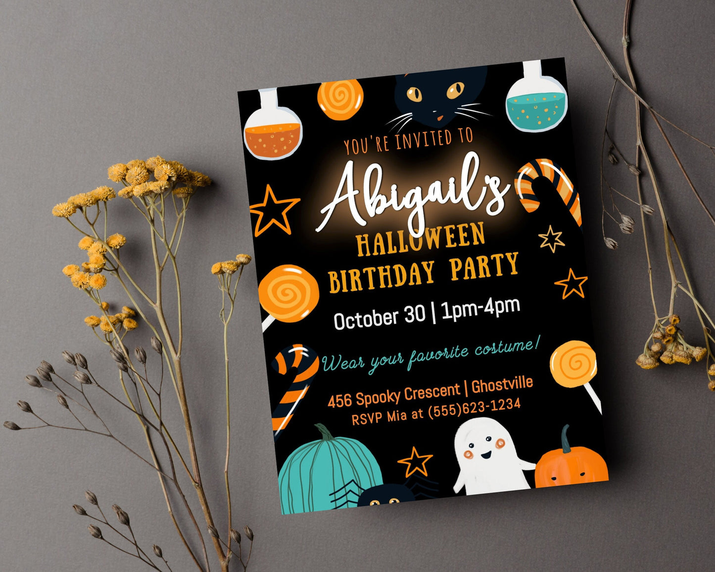 Halloween Birthday Party Invitation, October Bday Invite, Kids Halloween-Themed Costume Party, Digital Download, Editable Printable Template