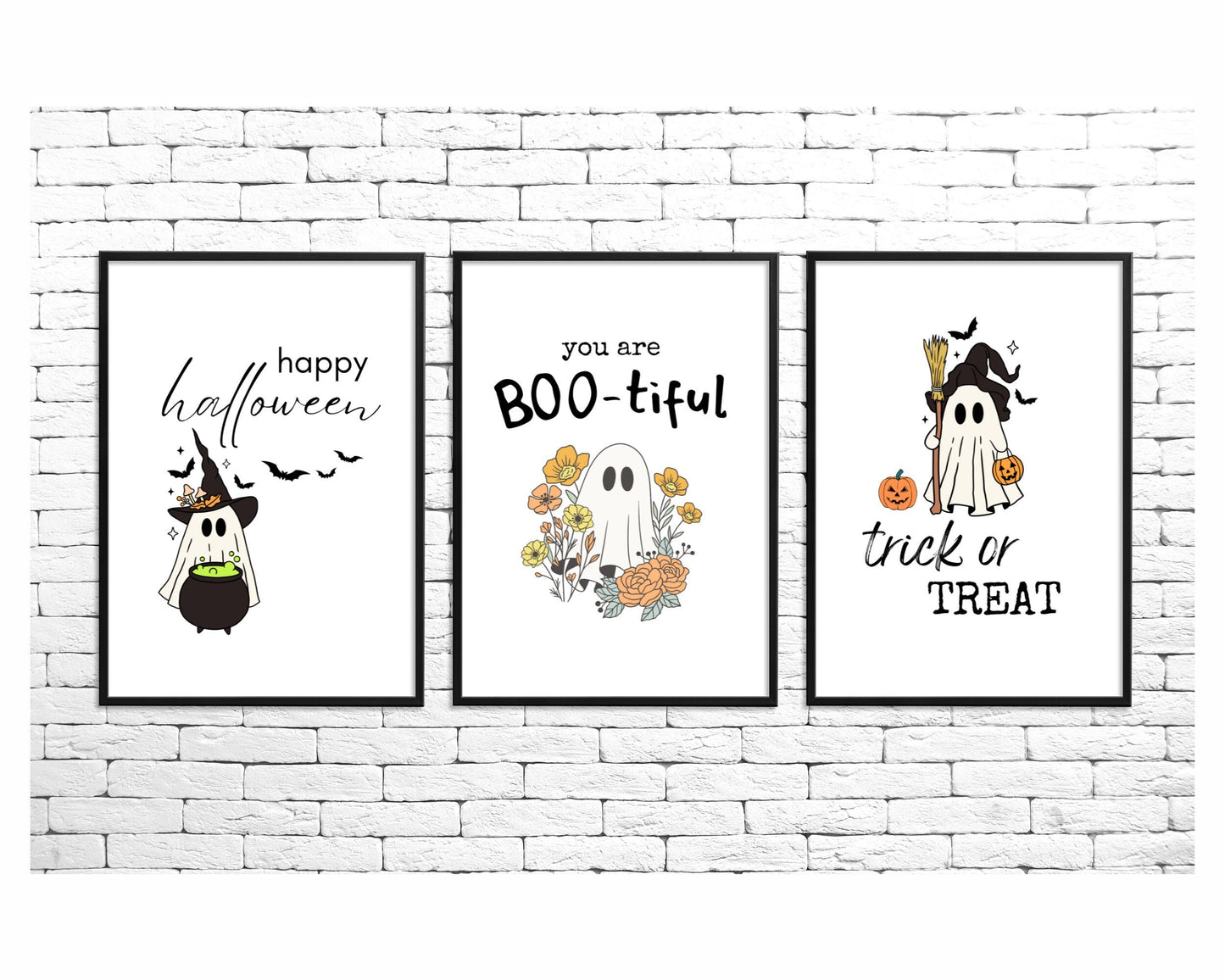 Halloween Decor Set of 3 Digital Prints,, Cute Ghost Halloween Quotes, Kid Decor, Festive Halloween Decor Bundle, Instant Download Printable