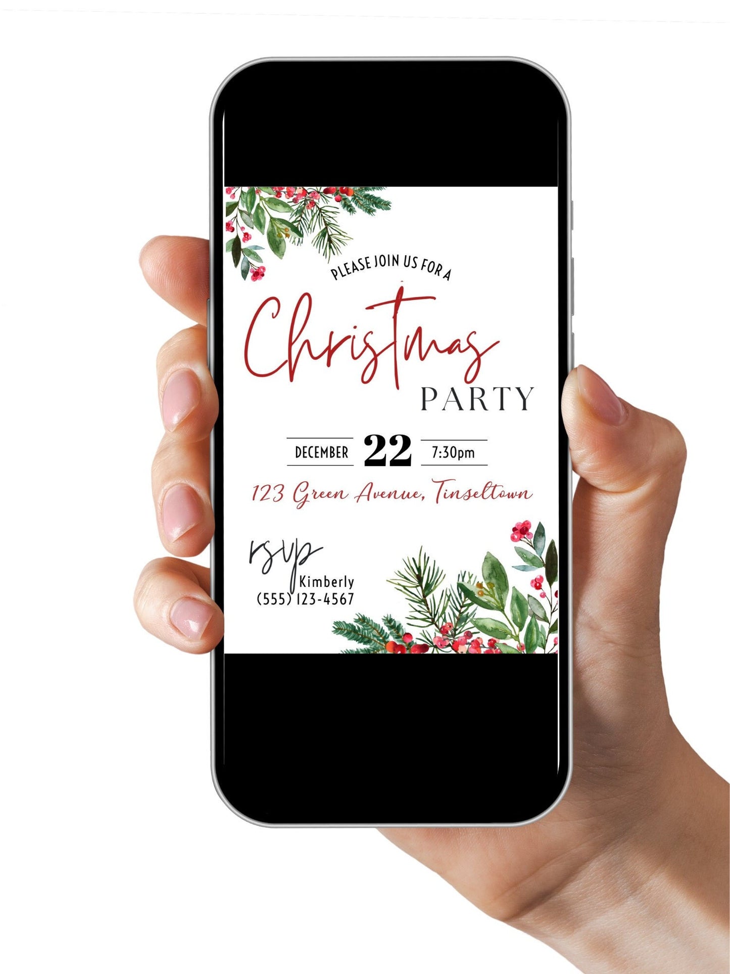 Christmas Party Invitation, Classy Holiday Party Invitation, DIY Editable Printable invitation, Instant Download. XMAS Greenery Invitation