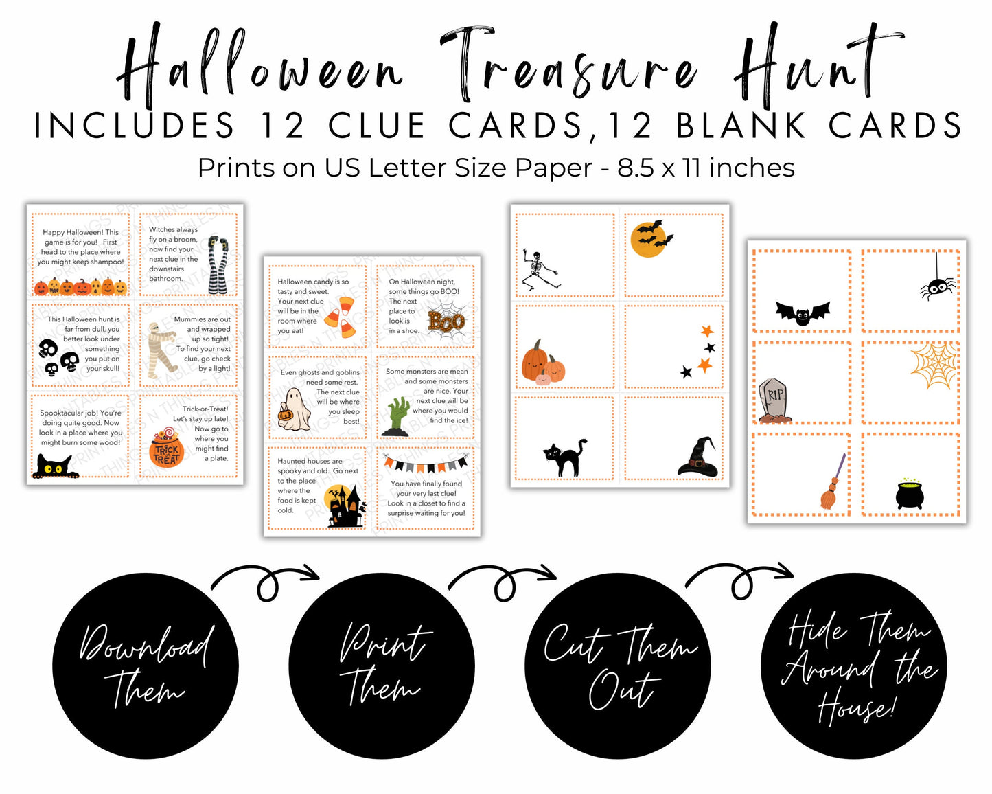 Halloween Treasure Hunt for Kids, Children's Scavenger Hunt, Printable Trick or Treat Treasure Hunt Clue Cards, October Indoor Kids Games