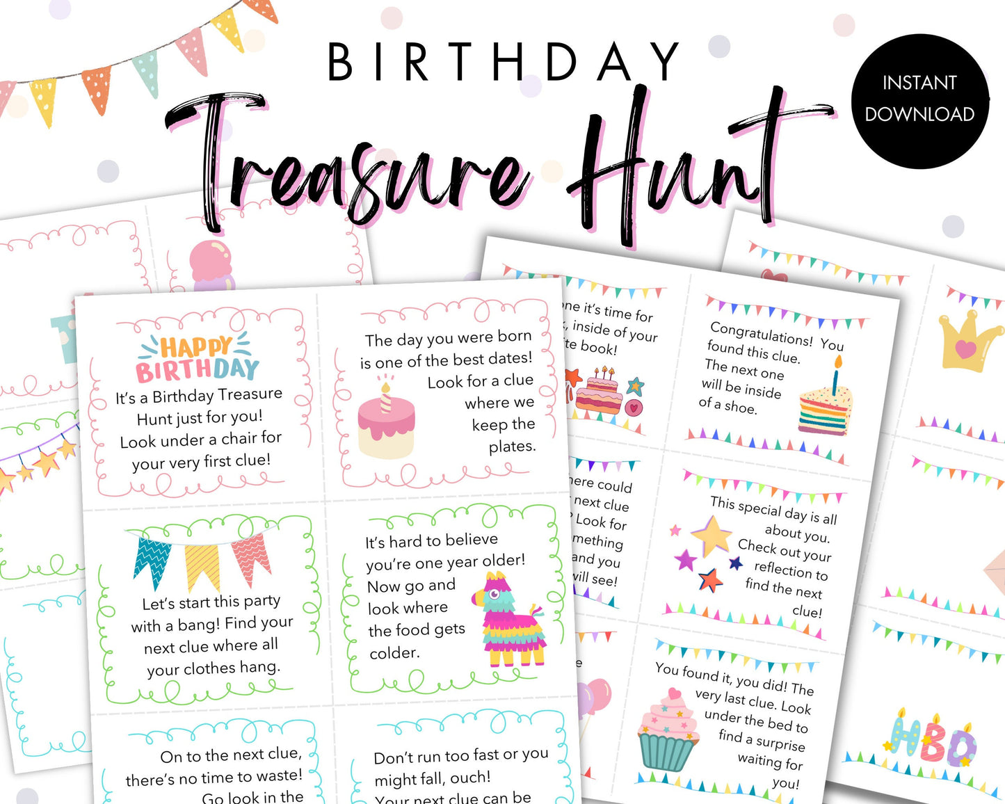 Birthday Treasure Hunt for kids, Child Scavenger Hunt, Printable Treasure Hunt Cards, Scavenger Hunt Clues, Indoor Fun Bday Games for Kids.