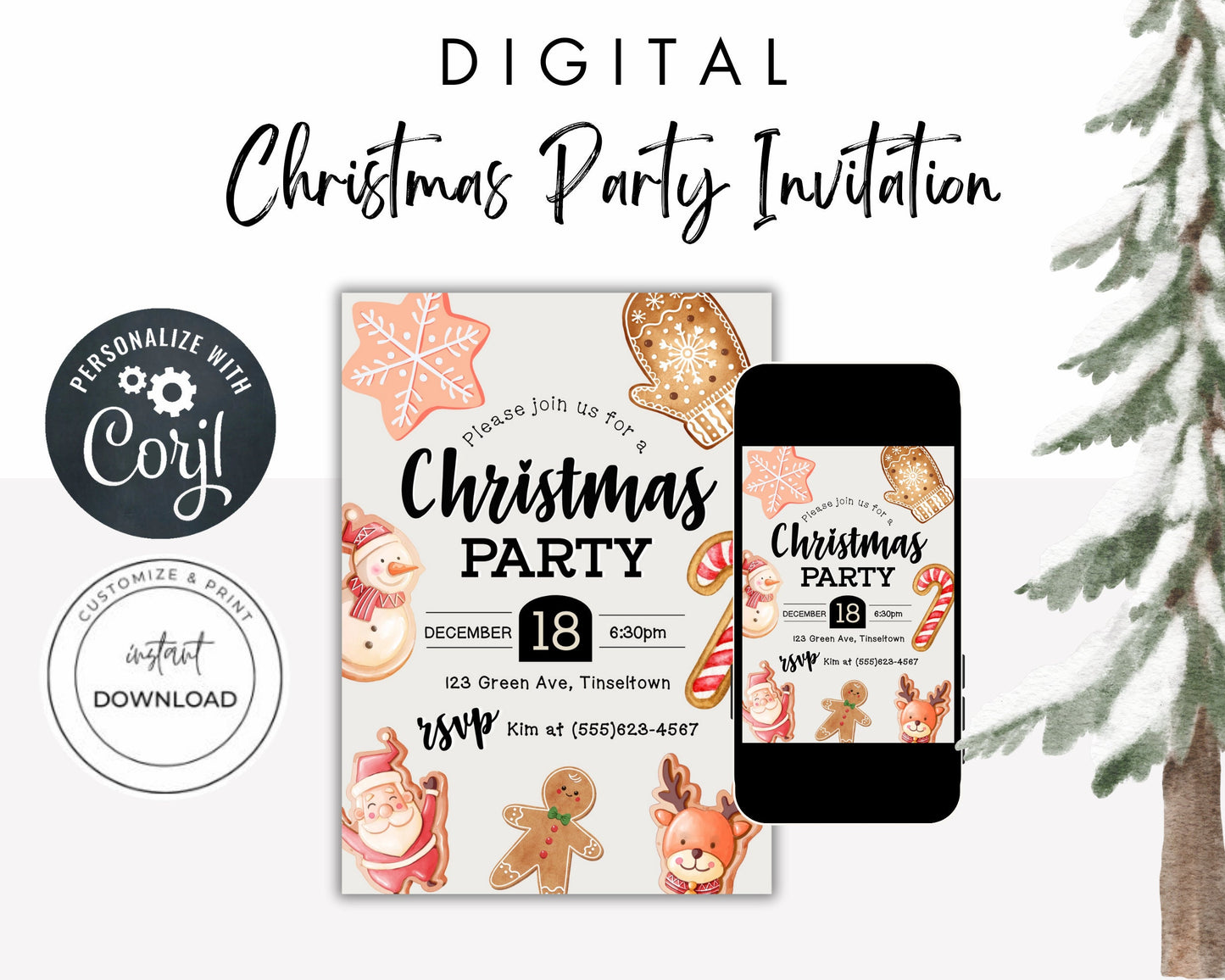 Christmas Party Invitation, Holiday Party Invitation, Kid Christmas Party Invite, DIY Seasonal XMAS Invite, DIY Editable Printable Template