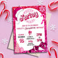 Pink Fashion Doll Christmas Birthday Party Invitation, Girl Invitation, Pink Sparkle Invite, Holiday Digital Download, DIY Editable Template