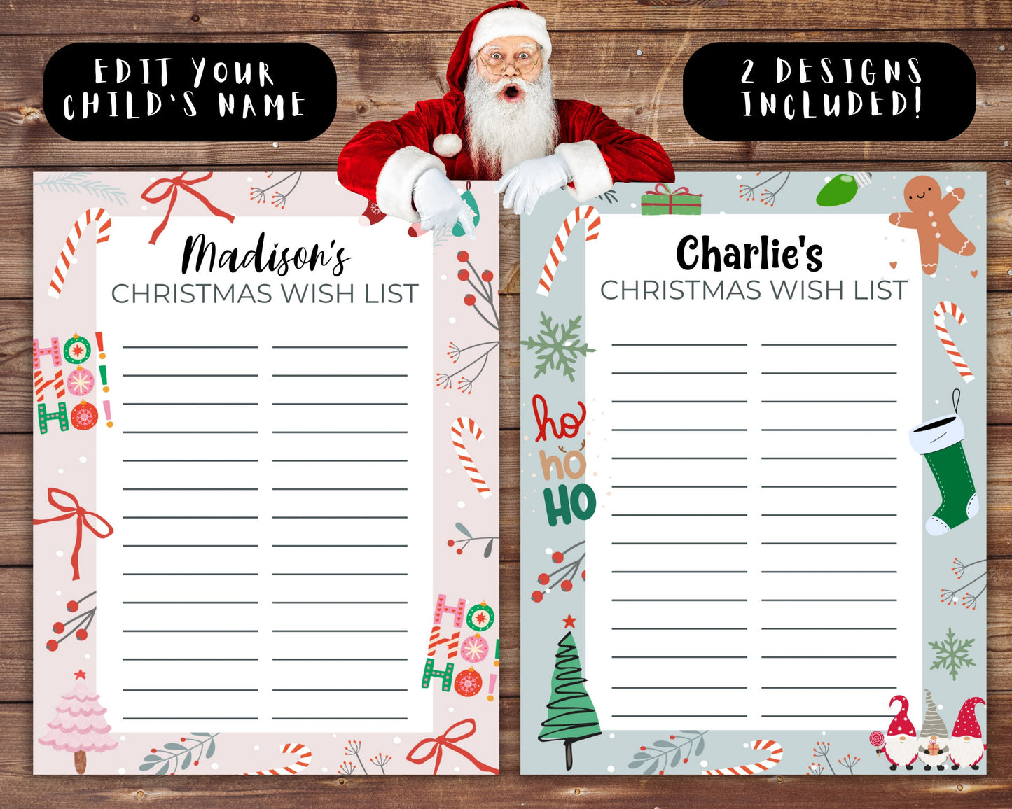 Kids Christmas Wishlist, DIY Editable Holiday Wish List Template, Personalized Printable Santa Wish list Activity, Children's Xmas Wishlist