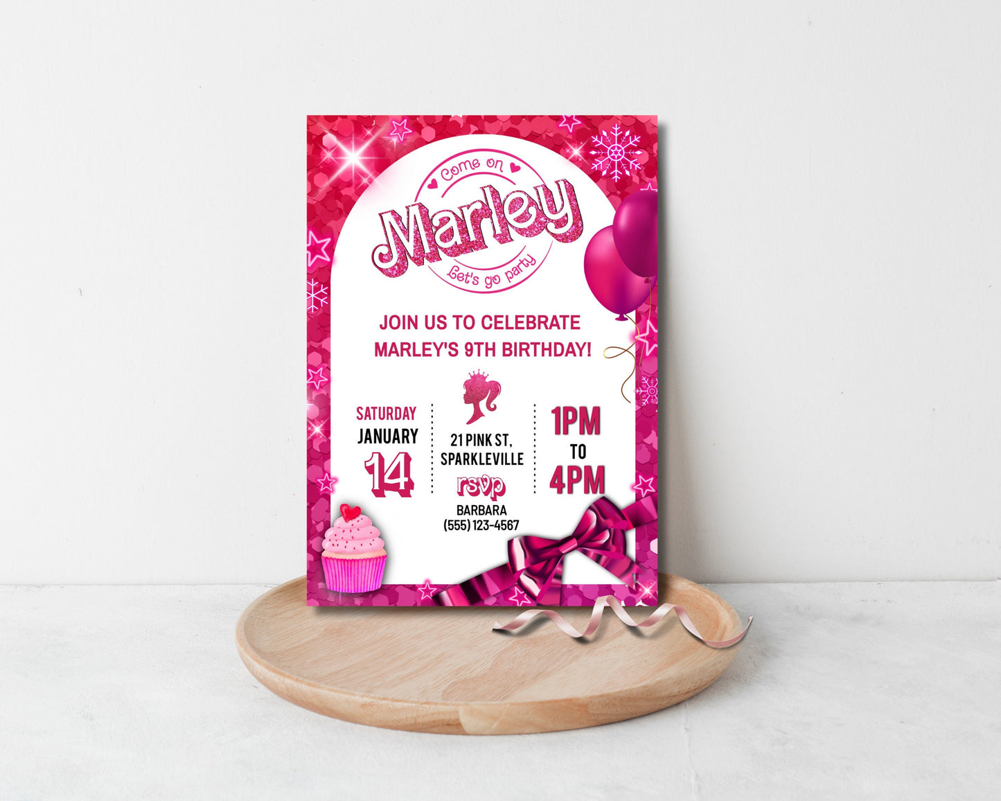 Pink Fashion Doll Birthday Party Invitation, Girl Invitation, Pink Sparkle Invite, Instant Digital Download, Editable Template, Pink Party