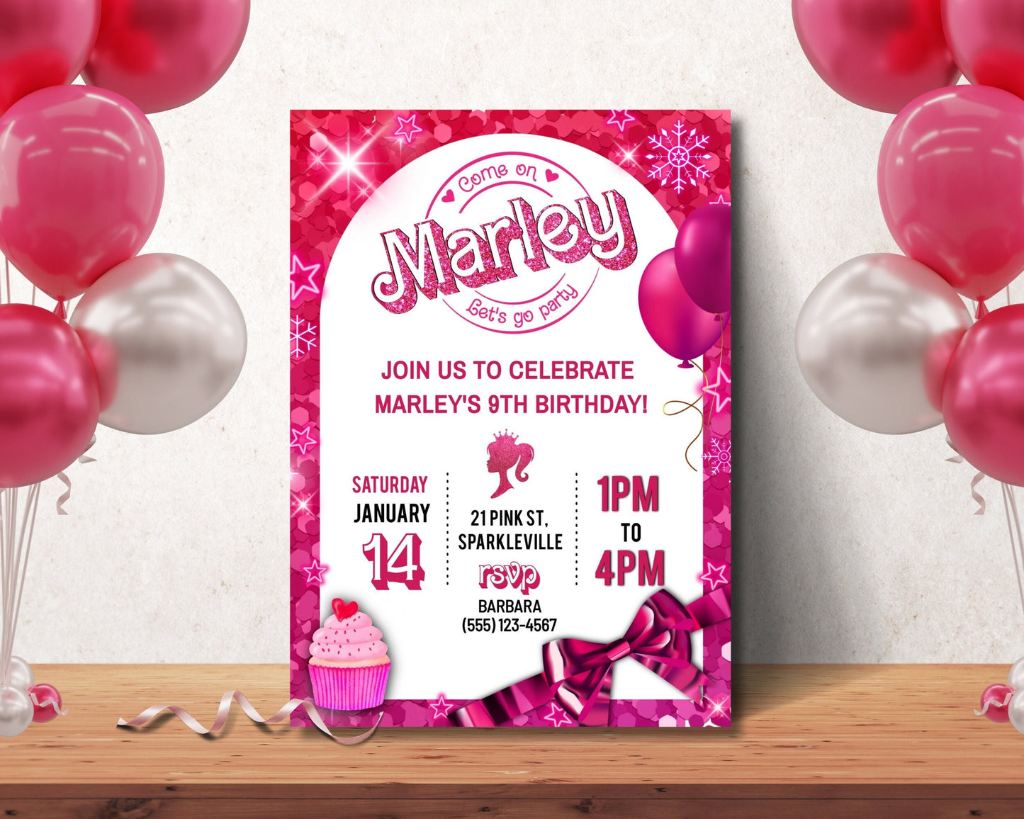 Pink Fashion Doll Birthday Party Invitation, Girl Invitation, Pink Sparkle Invite, Instant Digital Download, Editable Template, Pink Party