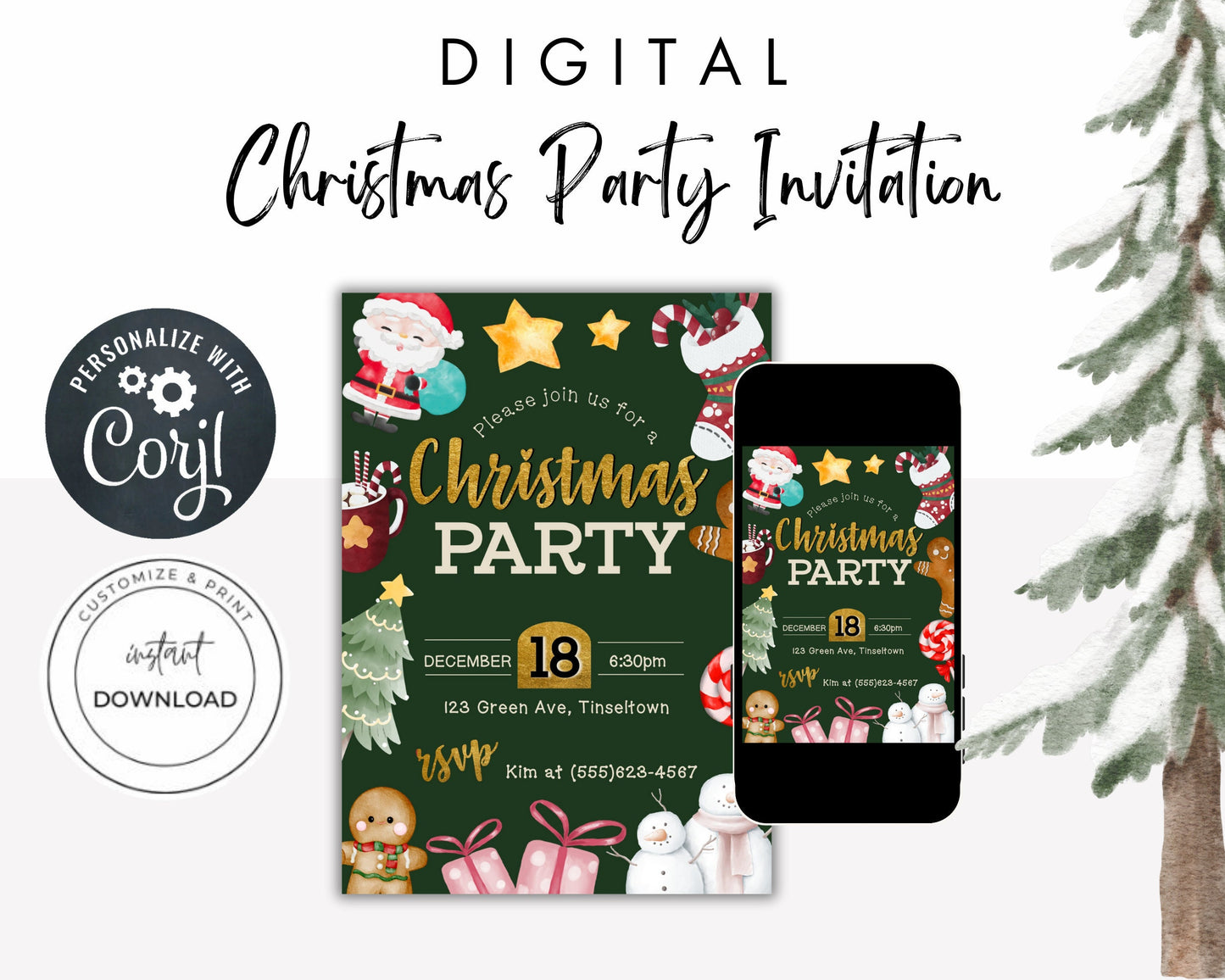 Christmas Party Invitation, Holiday Party Invitation, Kid Christmas Party Invite, DIY Editable Printable Template, DIY Xmas Event Invite