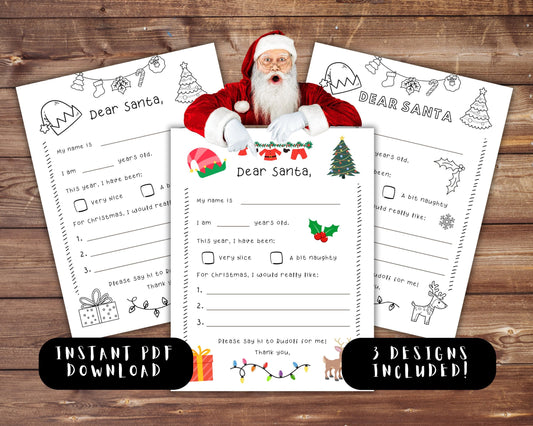 Christmas Letter to Santa for Kids, Dear Santa Letter, Printable Letter to Santa, Christmas Wishlist PDF, Holiday Santa Letter for Students