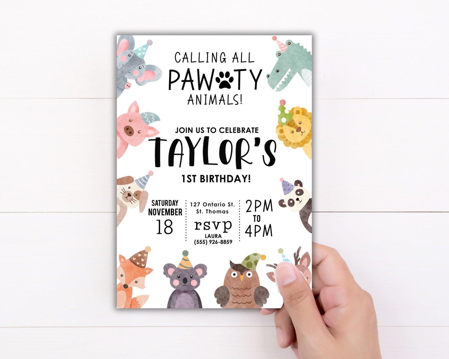 Animal Lover Birthday Party Invitation, Pawty Birthday Invite, Kids Animal Invite, Invitation for Kid Party,It's a Pawty Invite,Pawty Animal