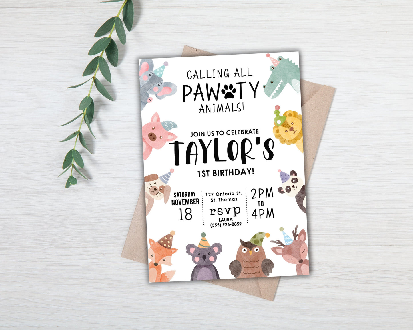 Animal Lover Birthday Party Invitation, Pawty Birthday Invite, Kids Animal Invite, Invitation for Kid Party,It's a Pawty Invite,Pawty Animal