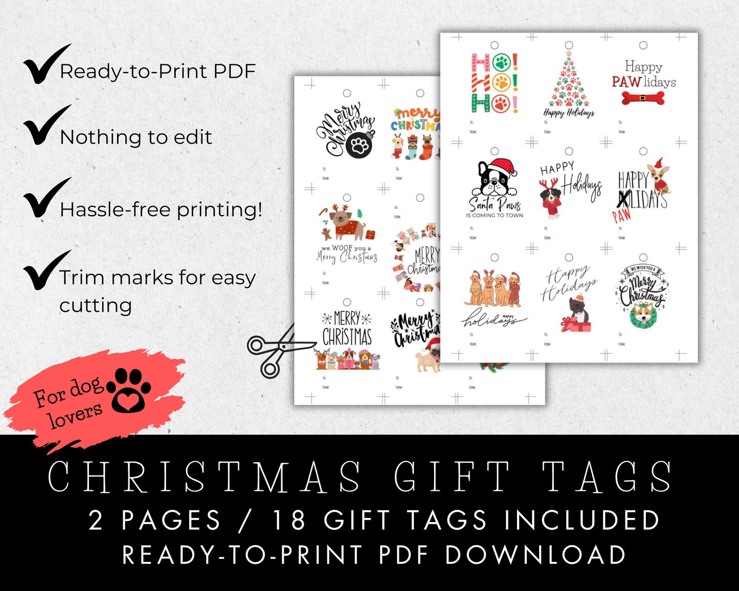 Printable Christmas Dog Gift Tags, Digital Christmas Gift Tags, Dog Lover Gift Tags, Puppy Gift Labels, Printable Holiday Tag, Tag Bundle