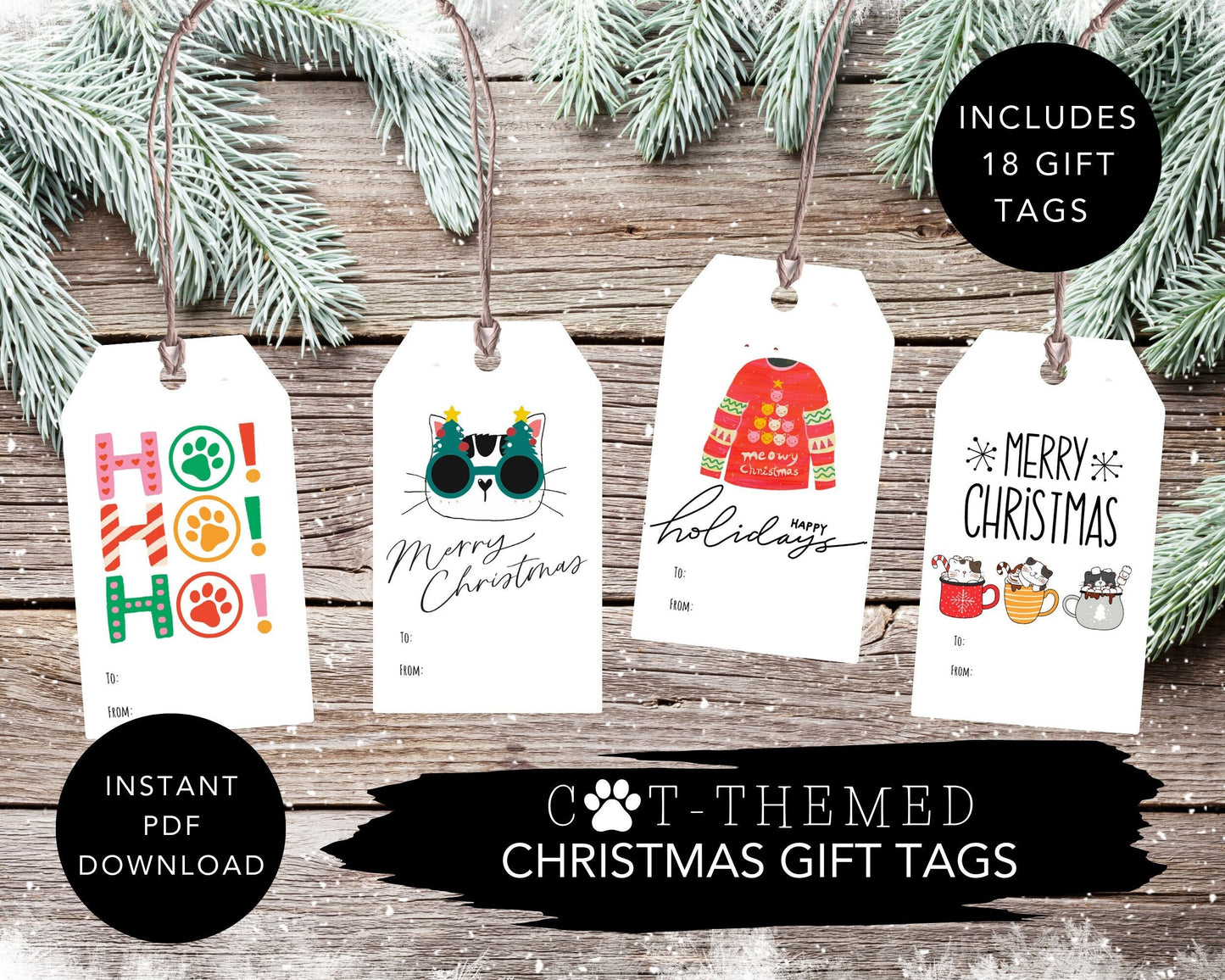 Printable Christmas Cat Gift Tags, Digital Christmas Gift Tags, Cat Lover Gift Tags, Kitty Gift Labels, Printable Holiday Tag, Tag Bundle