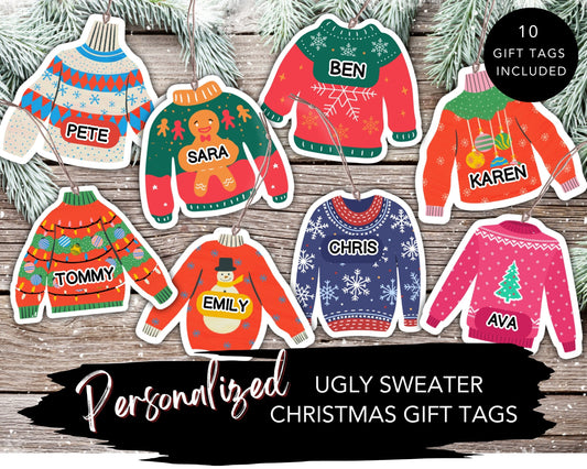 Ugly Christmas Sweater Gift Tags, Funny DIY Gift Tags, Digital Christmas Gift Tags, Ugly Sweater Gift Labels, Printable Editable Template