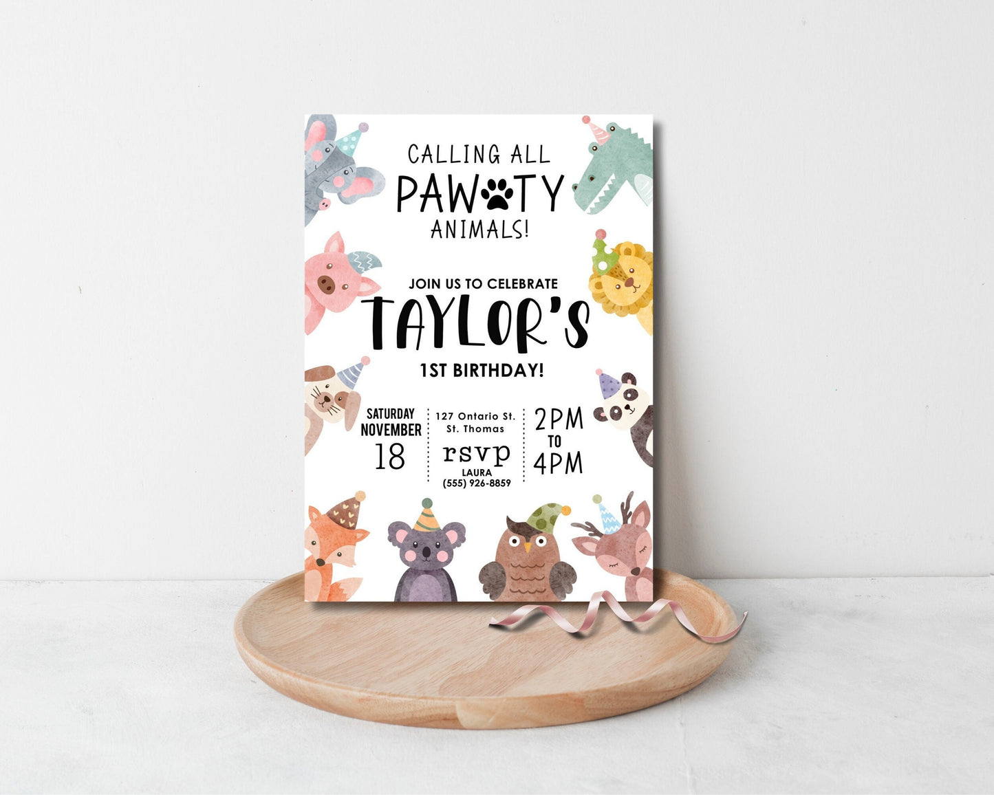 Animal Lover Birthday Party Invitation, Pawty Birthday Invite, Kids Animal Invite, Invitation for Kid Party,It's a Pawty Invite,Pawty Animal