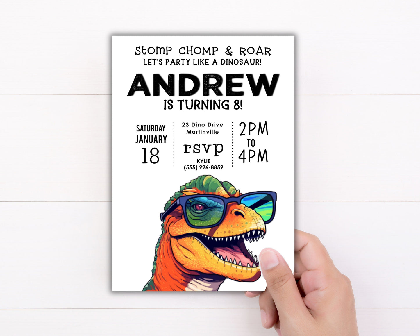 Cool Dinosaur Birthday Invitation, Dino BDay Invite for kids, TRex Invitation, Boy Invite, Tyrannosaurus Rex Birthday, Editable Template DIY