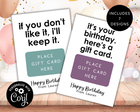 Funny Gift Card Holder, Printable Editable Gift Card Holder, Sarcastic Gift Card Holder, Humorous Card, Birthday Valentine's Day GC Holder