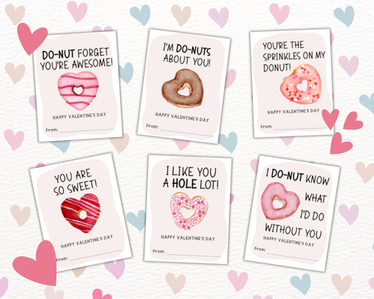 Donut Valentine's Day Cards for Kids, Printable VDay Gift Tags for Students, Valentines Day Cards for Classroom, Sweet Donut Cards Classmate