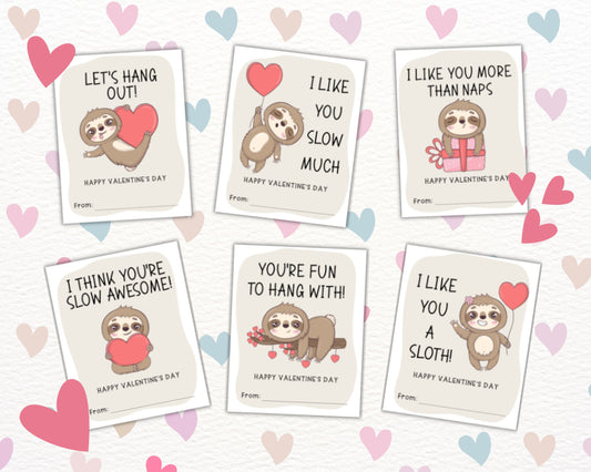 Sloth Valentine's Day Cards for Kids, Sloth Themed VDay Gift Tags for Classroom Students Classmates, Like you Slow Much Valentine Printable