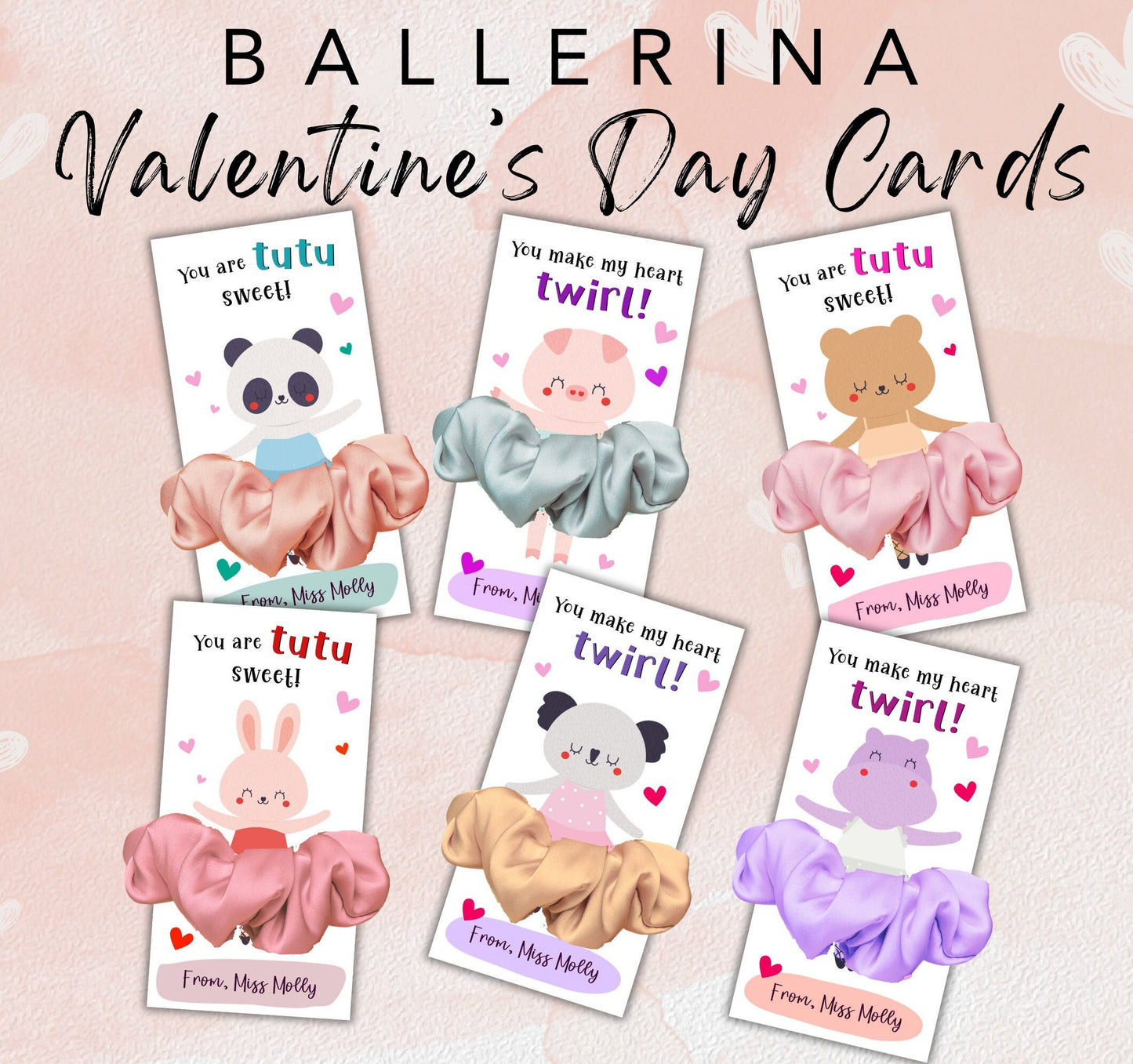 Printable Ballet Valentine Cards, Ballerina Valentine's Day Tags, Tutu Valentine's Day Cards Kid Classroom, Animal Valentine Card Classmate