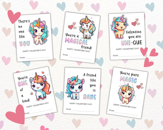 Printable Valentine's Day Cards, Unicorn Valentine's Day Gift Tags, DIY Little Girl Printable Valentines for Students Classroom Classmates