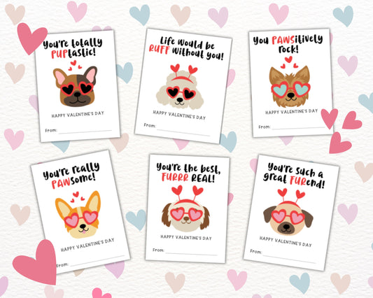 Dog Themed Valentine's Day Cards for Kids, Vday Dog Gift Tags for Classmates Students Classroom, Cute Puppy Printable Valentines Boy & Girl