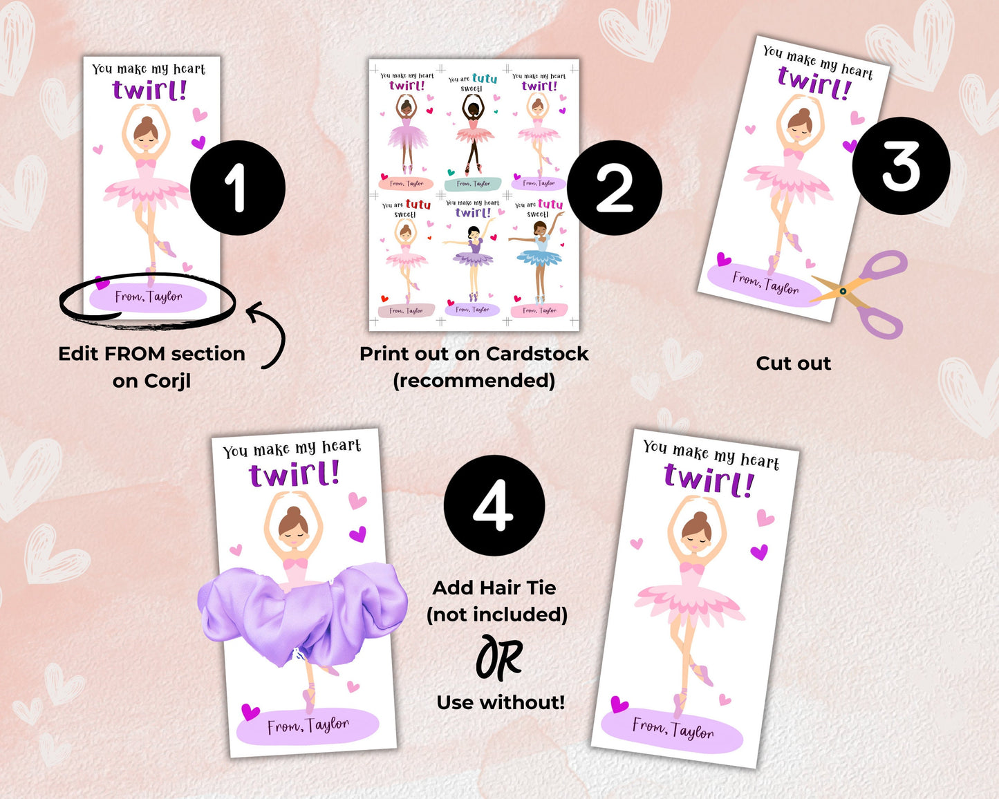 Printable Ballet Valentine Cards, Ballerina Valentine's Day Tags, Tutu Valentine's Day Cards Kid Classroom, Sweet Valentine Card Classmate