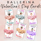 Printable Ballet Valentine Cards, Ballerina Valentine's Day Tags, Tutu Valentine's Day Cards Kid Classroom, Sweet Valentine Card Classmate