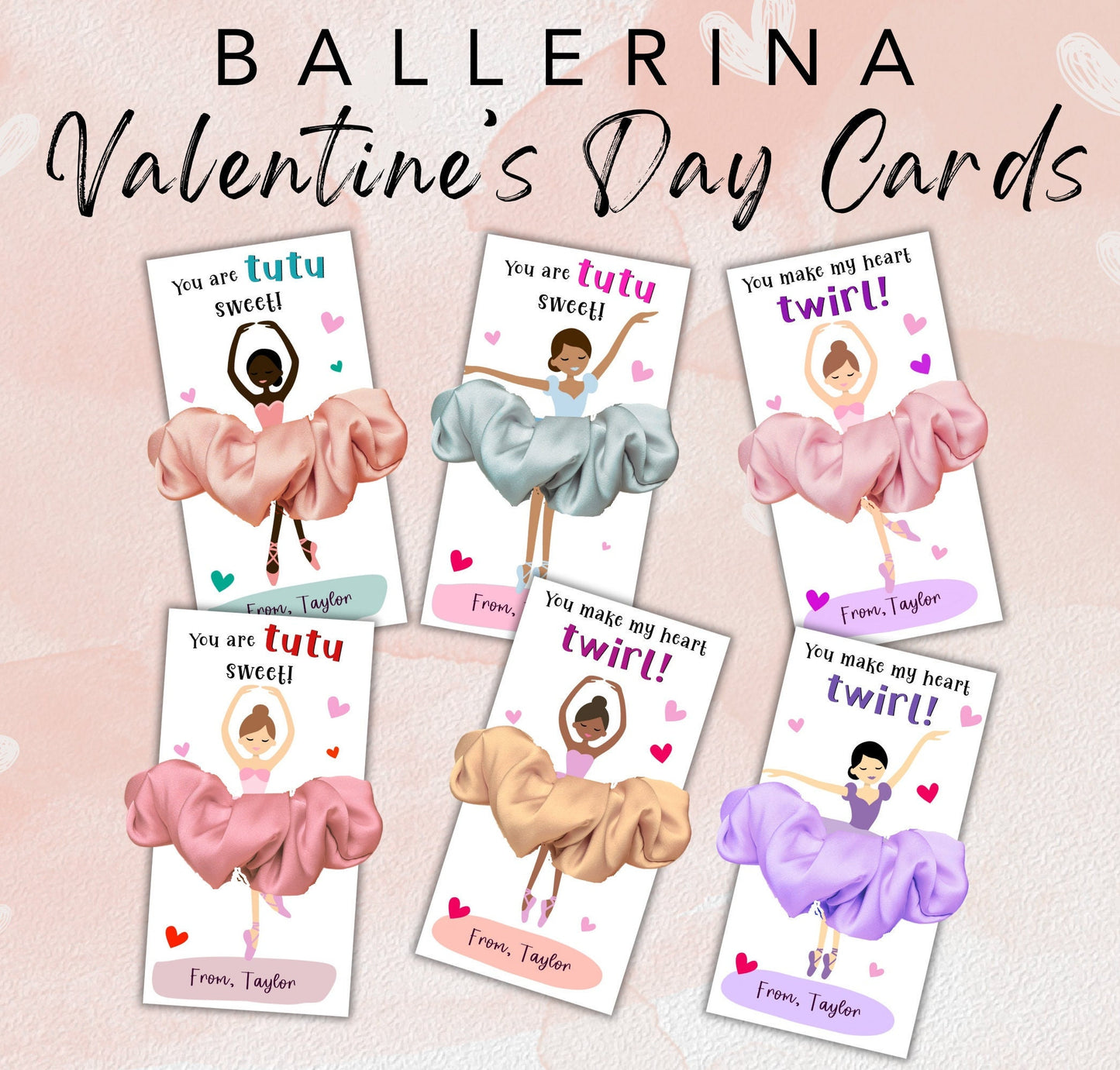 Printable Ballet Valentine Cards, Ballerina Valentine's Day Tags, Tutu Valentine's Day Cards Kid Classroom, Sweet Valentine Card Classmate