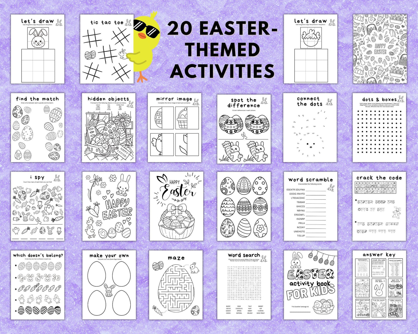 Easter Bundle for Kids, Easter Activity Pack, 20 Easter Holiday Printable Activities, Kids Party Activities, Classroom Easter Games for Kids