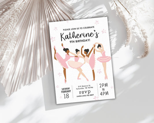 Ballerina Birthday Party Invitation, Girl Invitation, Pink Ballet Invite, Instant Digital Download, Printable Editable Template, Dance Party