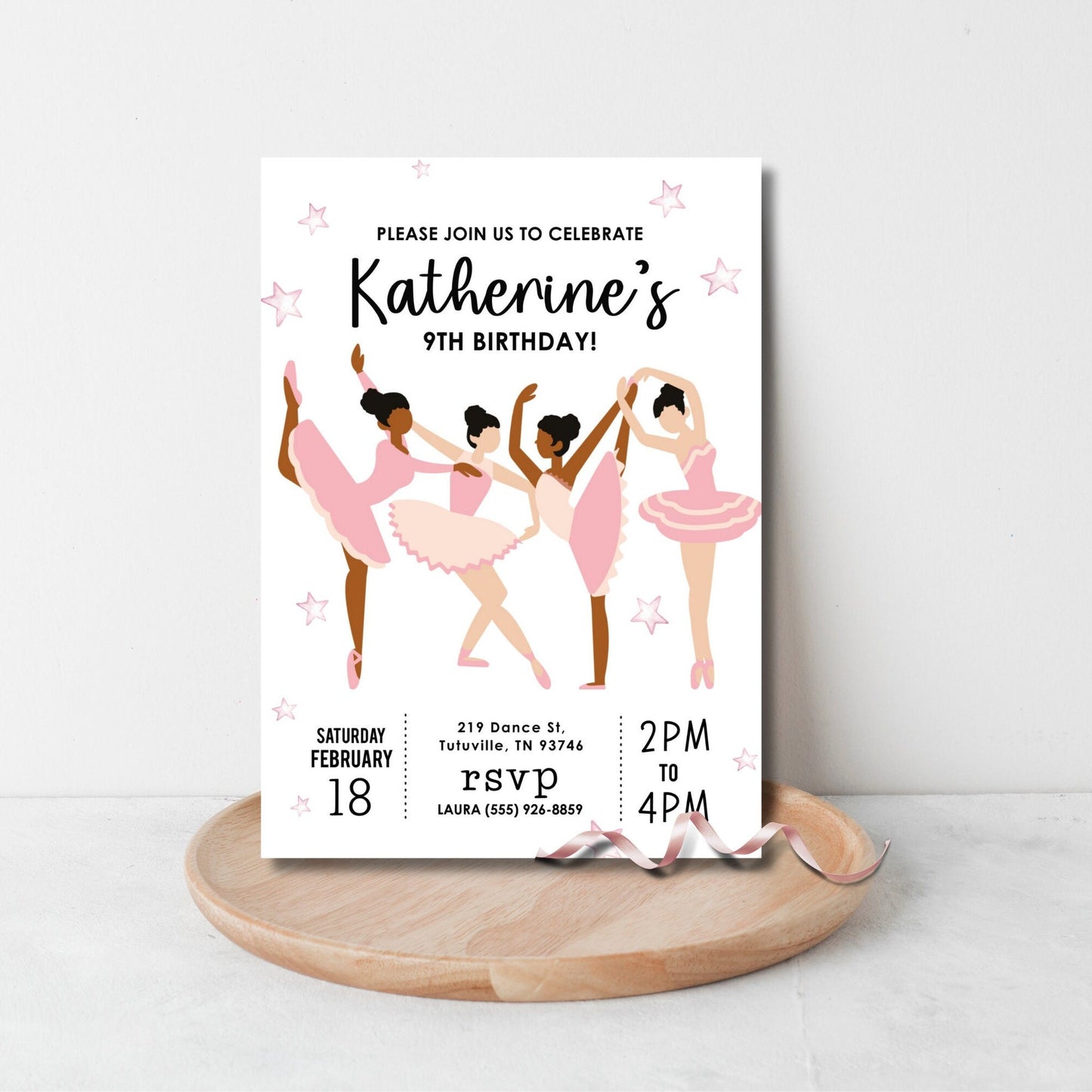 Ballerina Birthday Party Invitation, Girl Invitation, Pink Ballet Invite, Instant Digital Download, Printable Editable Template, Dance Party