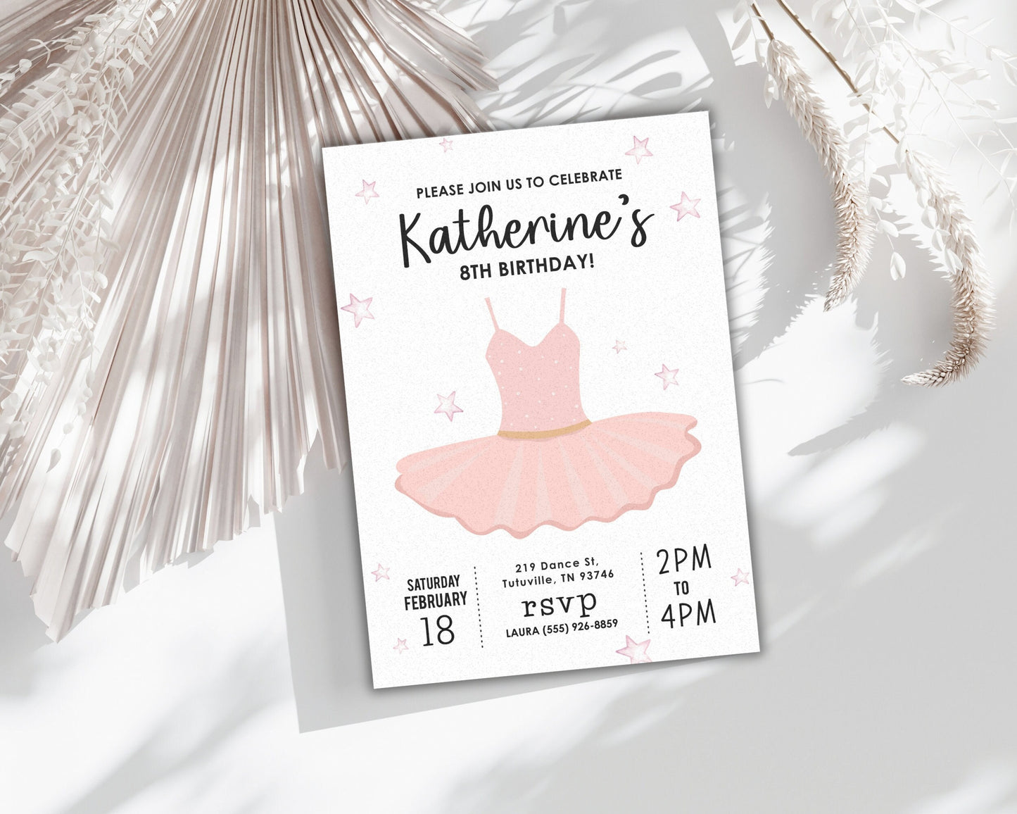 Ballerina Birthday Party Invitation, Girl Dance Invite, Pink Ballet Bday Party Printable Editable Template, Tutu Invite Kids Tween Teen