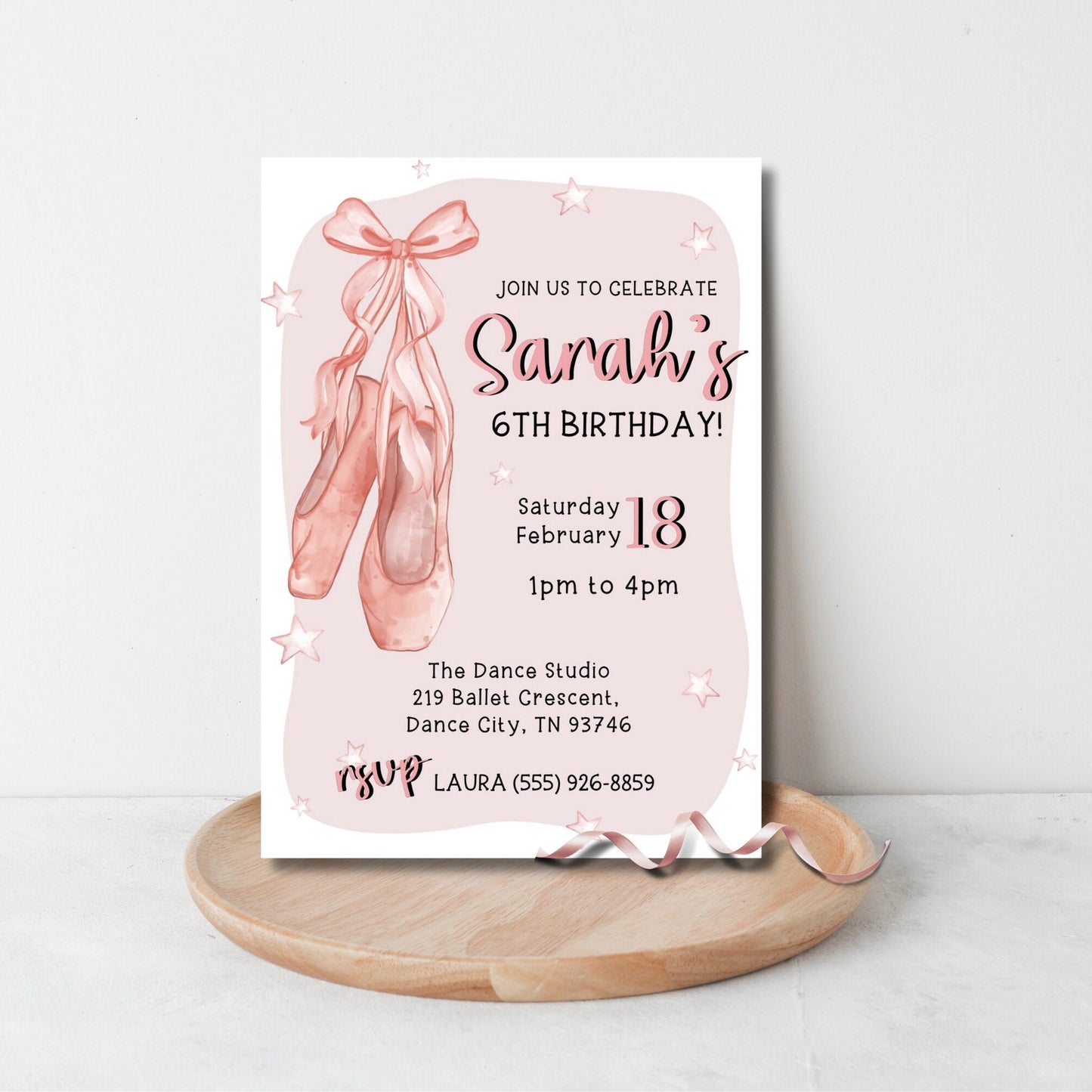 Ballet Shoes Birthday Party Invitation, Girl Invitation, Pink Ballerina Invite, Instant Digital Download, Editable Template, Ballet Party