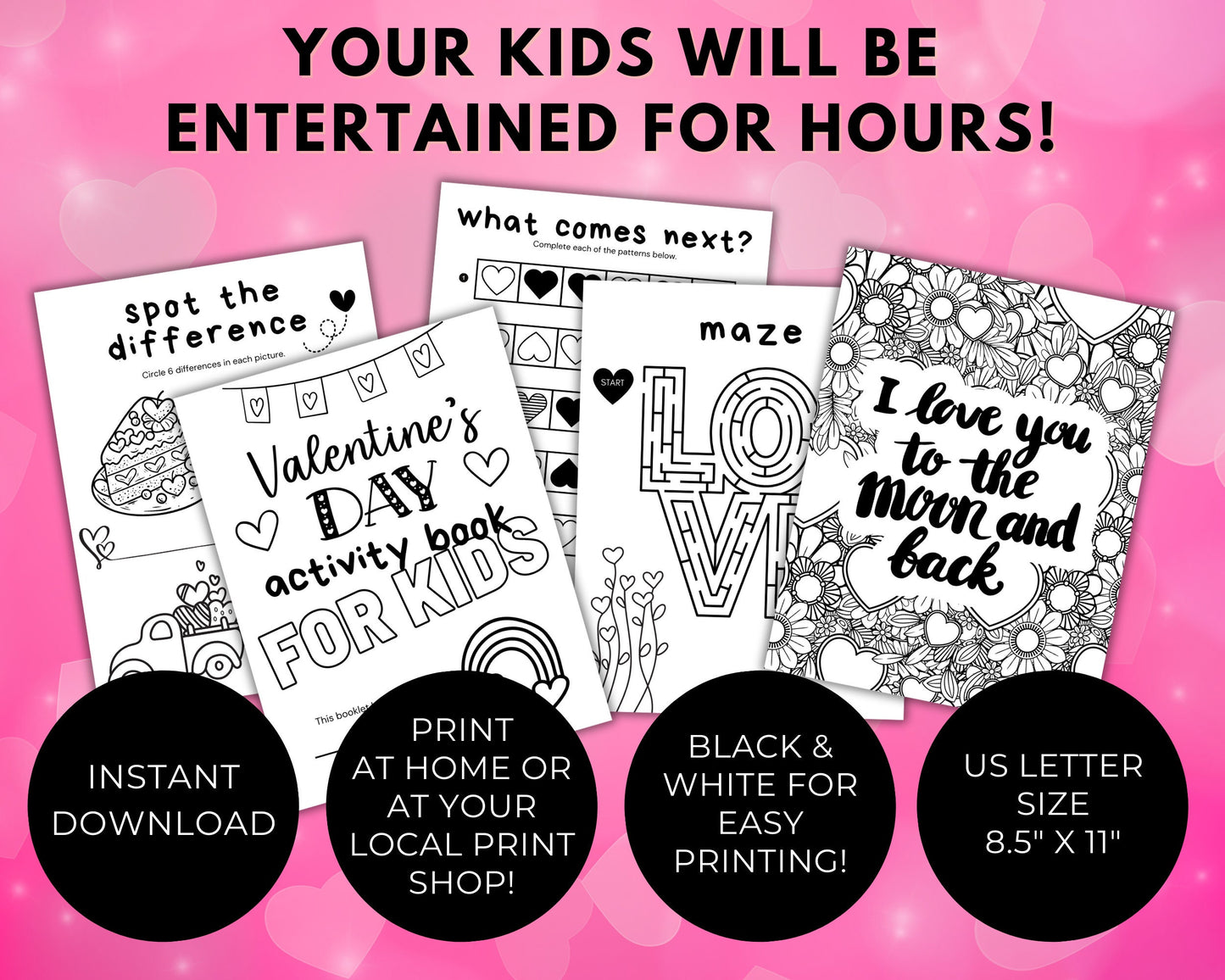 Valentine's Day Bundle for Kids, Activity Pack, Valentine Printable Activities, Kids Party Activities, Classroom Valentine Games for Kids