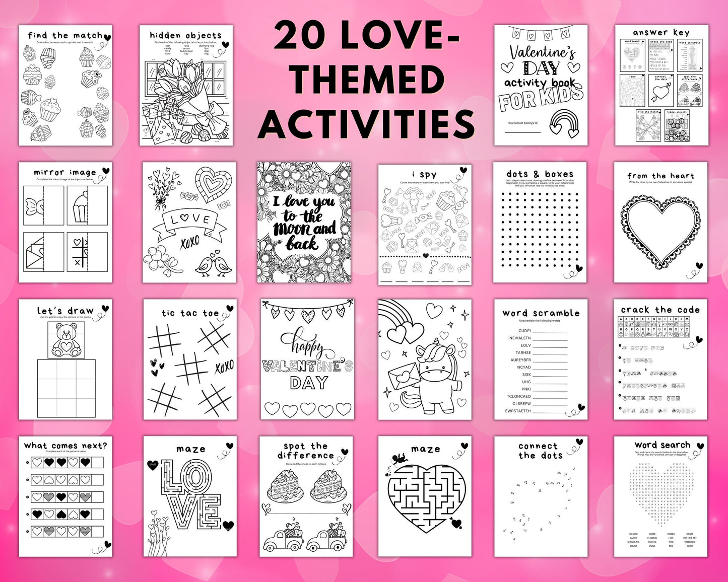 Valentine's Day Bundle for Kids, Activity Pack, Valentine Printable Activities, Kids Party Activities, Classroom Valentine Games for Kids