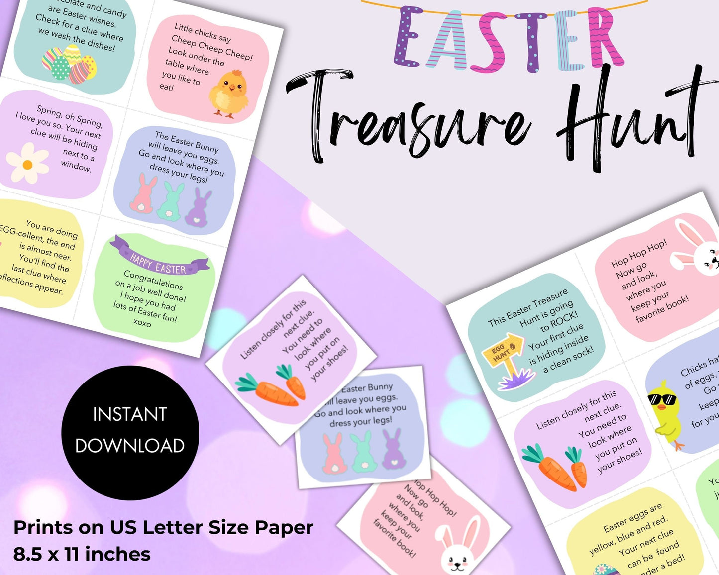 Easter Treasure Hunt for kids, Kids Scavenger Hunt, Printable Treasure Hunt Cards, Scavenger Hunt Clues, Indoor Kids Games, Easter Egg Hunt