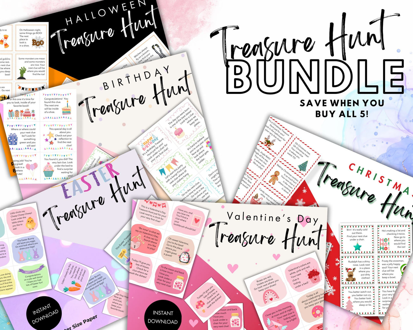 Treasure Hunt BUNDLE for kids, Valentine's Day / Easter / Birthday / Christmas / Halloween Scavenger Hunt, Indoor Kids Treasure Hunt Game