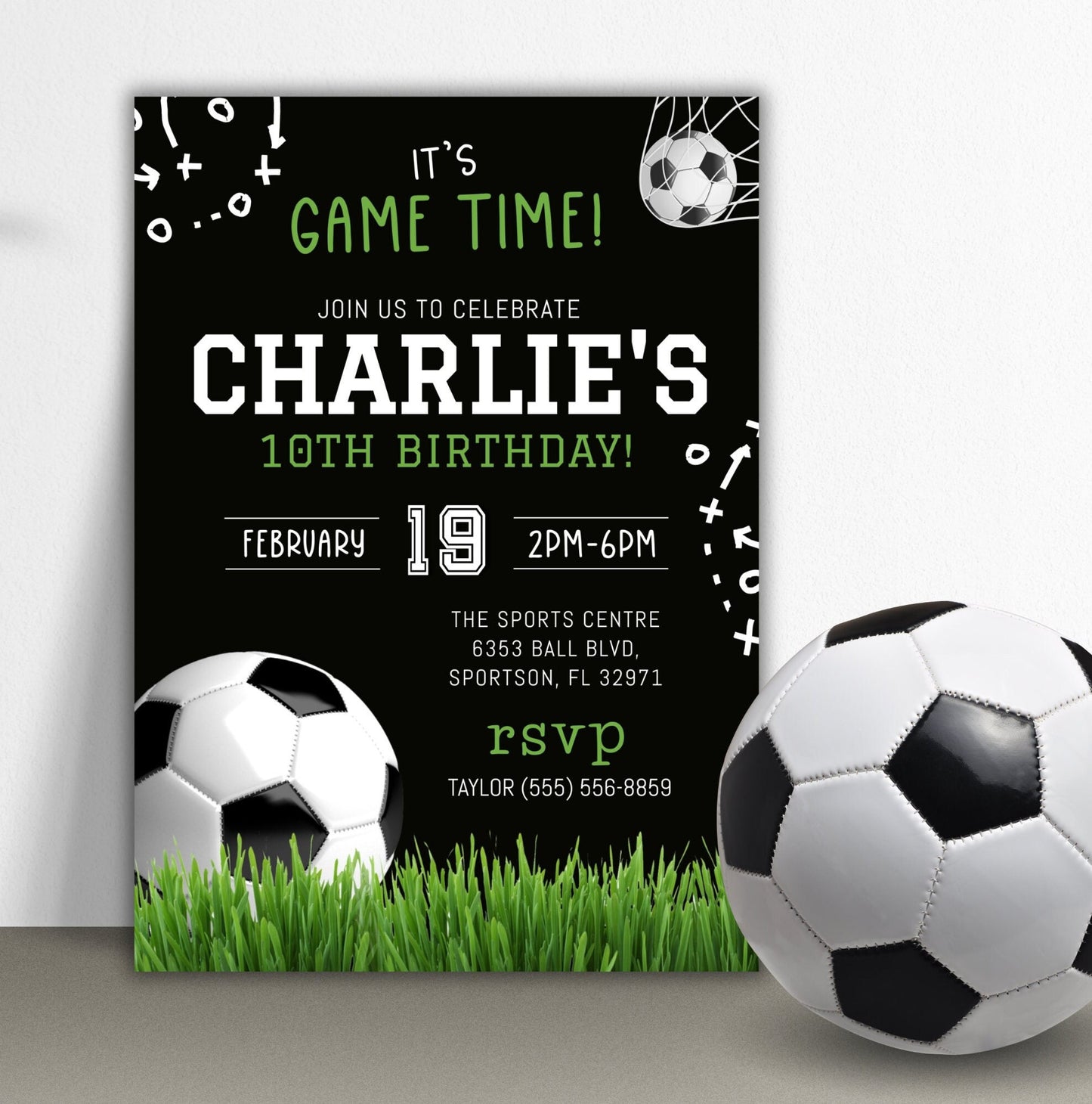 Soccer Birthday Party Invitation, Kid Soccer Invite, Boy Invitation, It's Game Time Football Game Invite, Instant Download,Editable Template