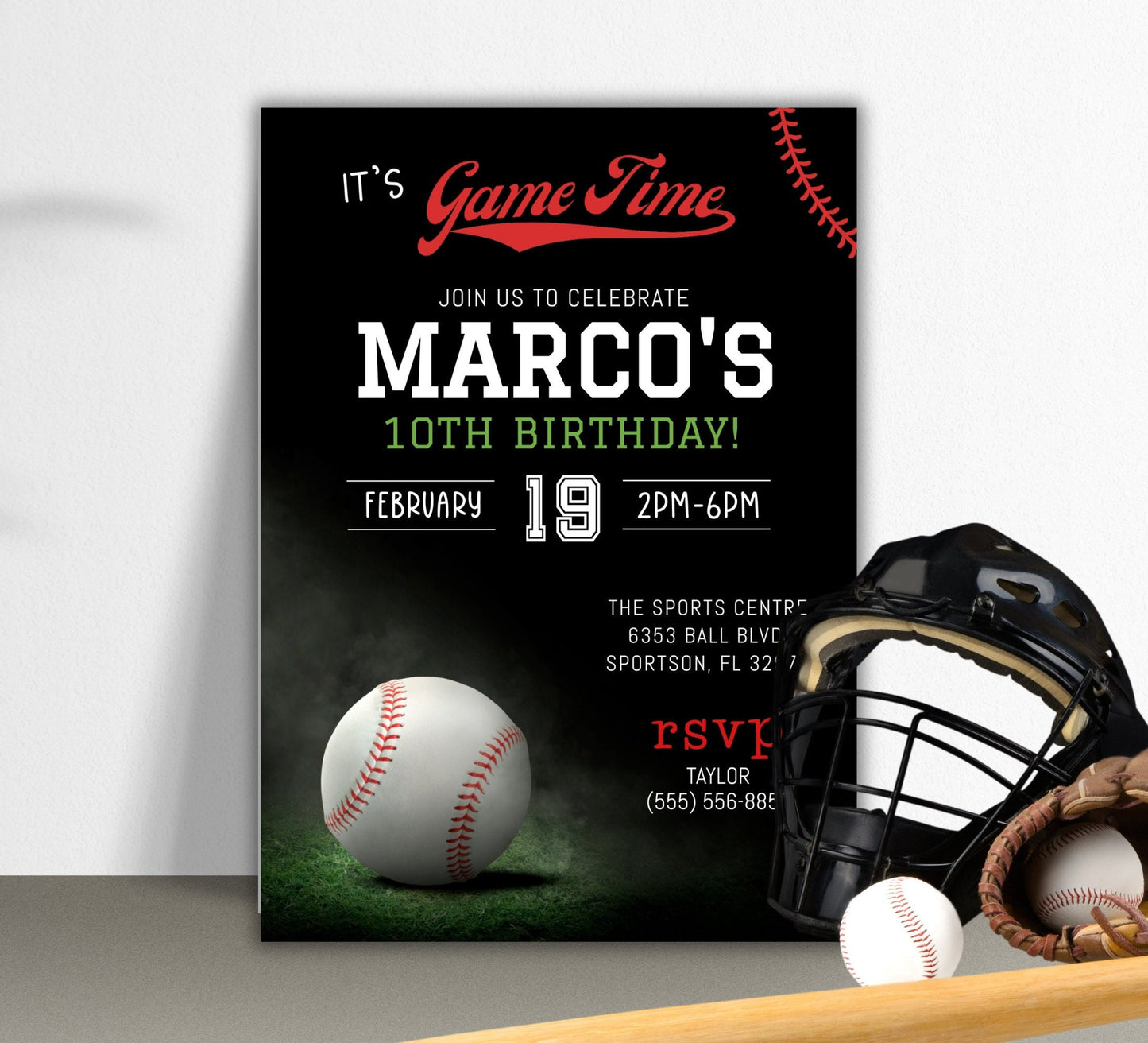 Baseball Birthday Party Invitation, Kid Baseball Invite, Boy Sports Invitation, It's Game Time Invite Download, Printable Editable Template