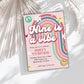 Editable Retro 70s Birthday Party Invitation, Groovy Nine is a Vibe Invite, Peace Love Party Girl Birthday Invite, DIY Hippie Template