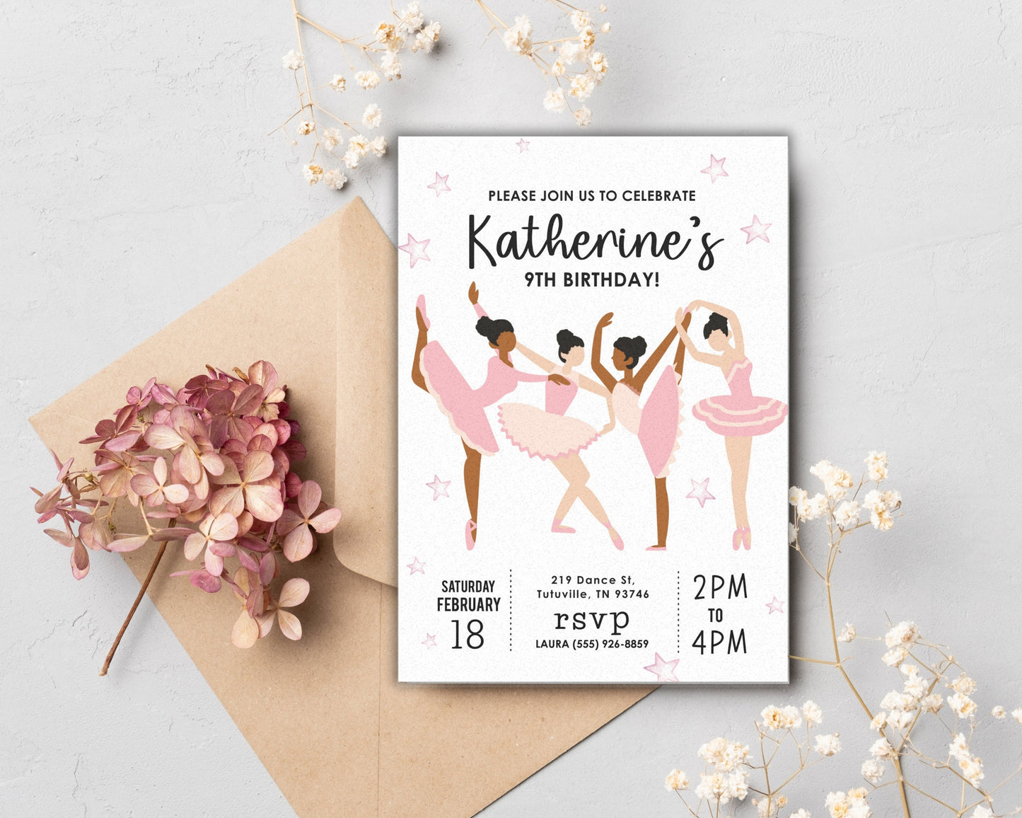 Ballerina Birthday Party Invitation, Girl Invitation, Pink Ballet Invite, Instant Digital Download, Printable Editable Template, Dance Party